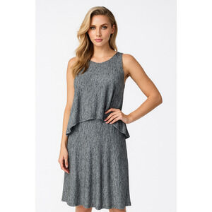 MILLY REVOLVE Silk Linen Mini Dress Tier Layer Dress Gray Sz S Round Preppy Chic